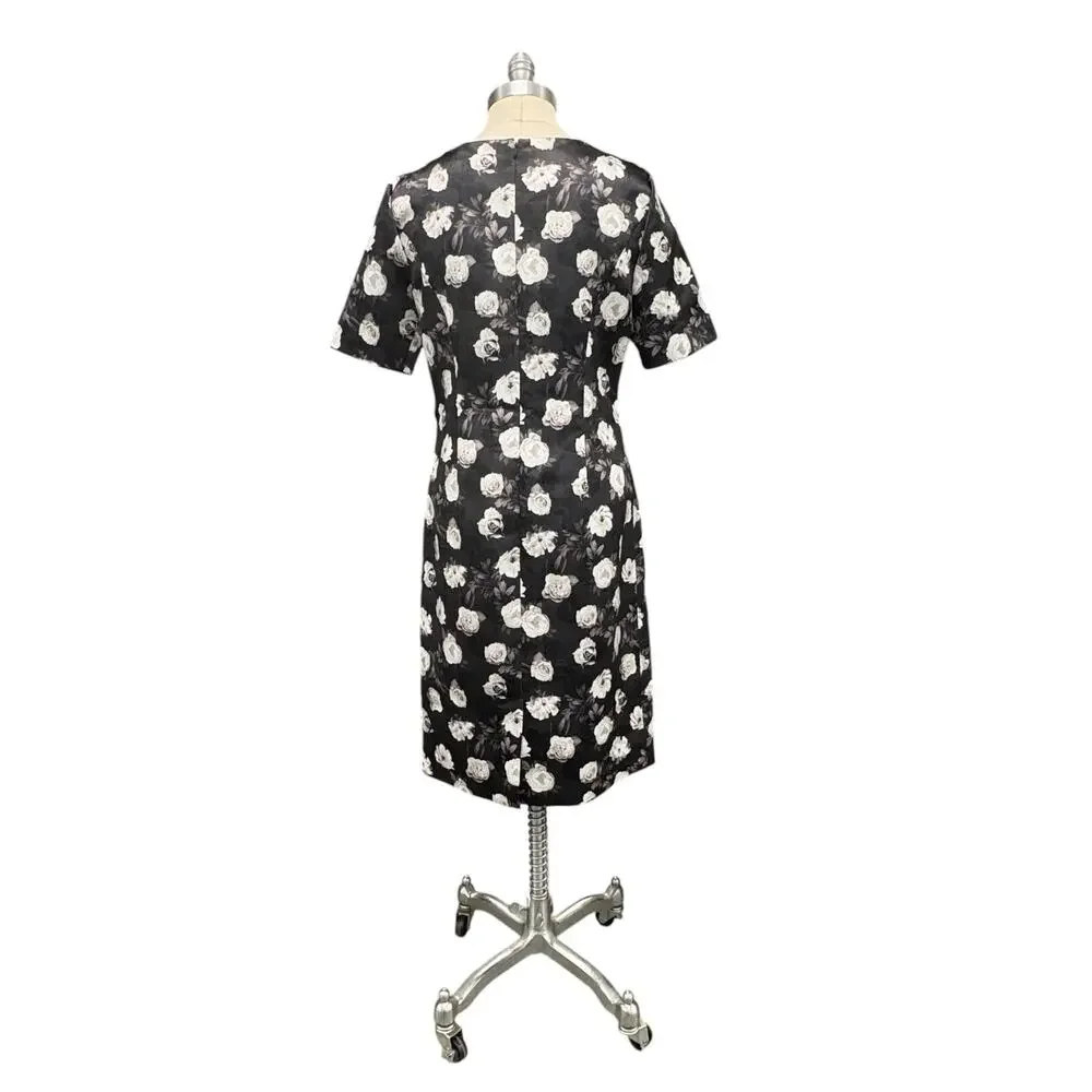 Brooks Brothers 346 Black & White Floral Sheath Dress Cap Sleeve‎ Size 6 - Picture 4 of 14